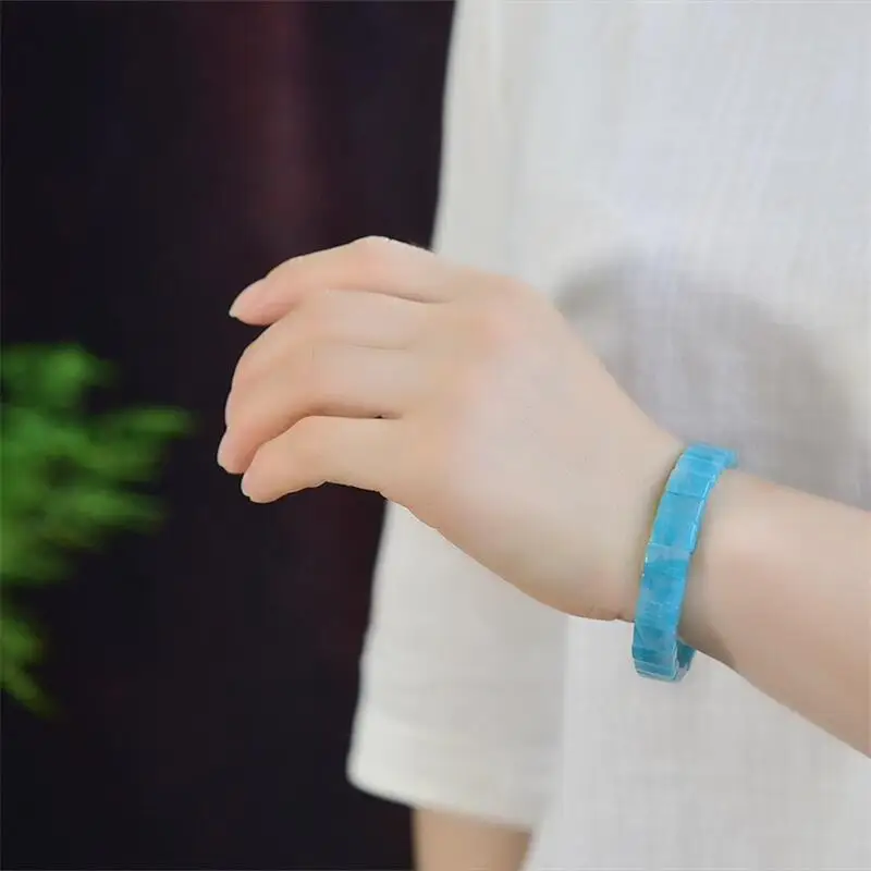 

8X11MM Natural Amazonite Bangle Healing Fengshui Stone Stretch Bangle Children Birthday Holiday Gift 1PCS