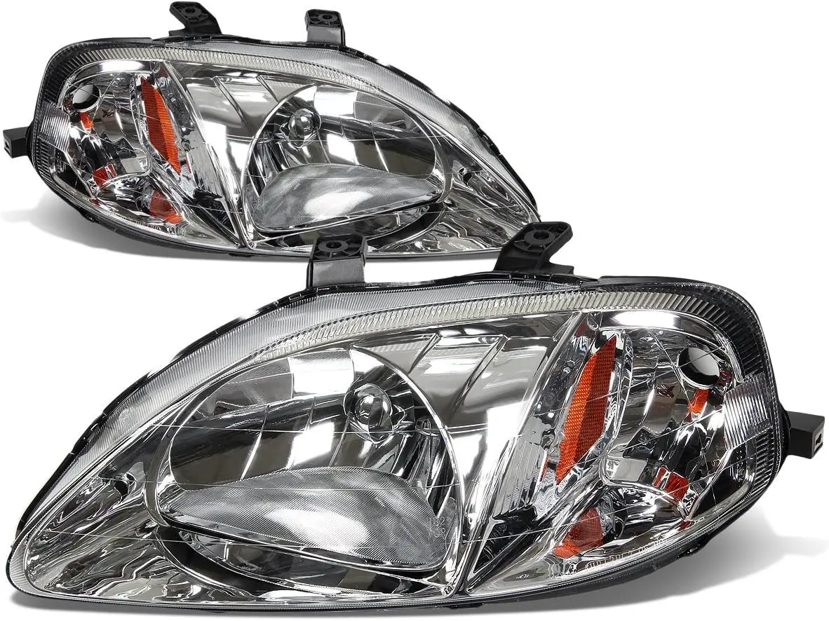 Sulinso Headlight Assembly Compatible with 1999 2000 Honda Civic,Chrome Housing Clear lens Headlamps