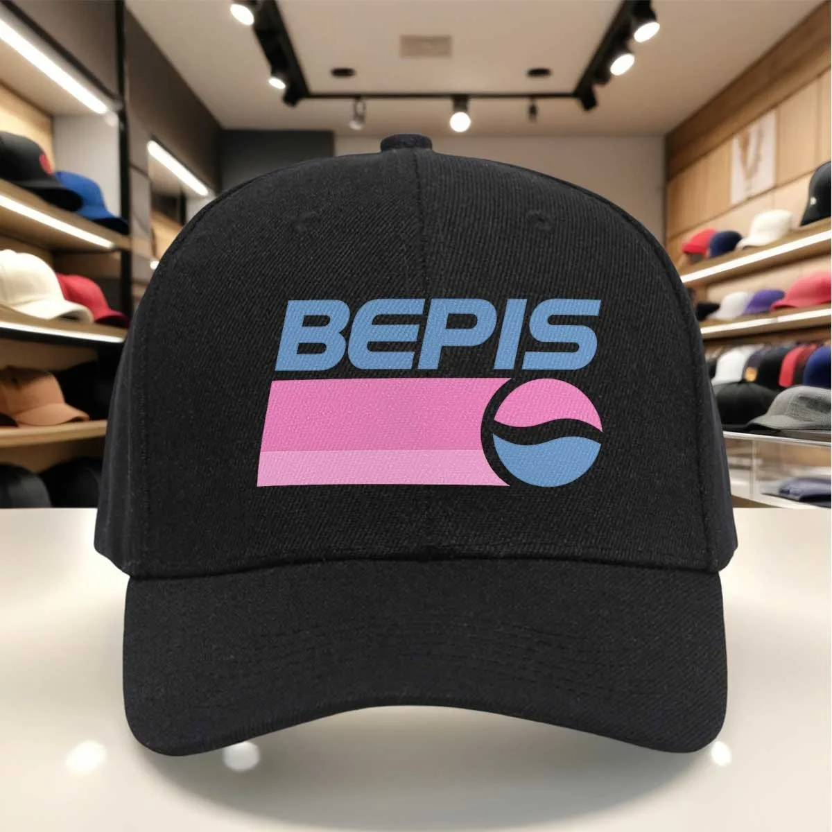 BEPIS Letter Print Baseball Cap, Pink & Blue Gradient Design, Logo Adjustable Cap