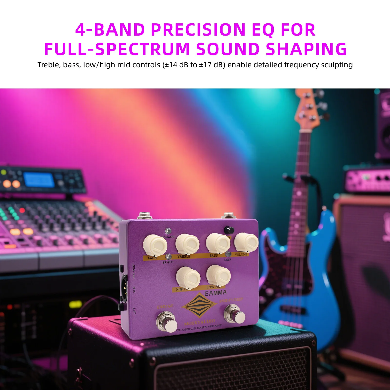 تحكم محمول 17 ديسيبل، مخرج Moskyaudio Di عالي 18 فولت مع دواسة Gamma Bass Preamp ذات الرفع الأرضي - 4 نطاقات Eq #6