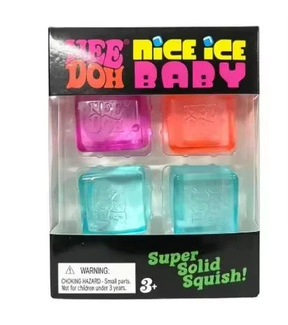 NeeDoh Nice Ice Baby 4Pcs Transparent Cube Squishy Fidget Toy Super Solid Squish Soft Squeezy Stress Relief Sensory