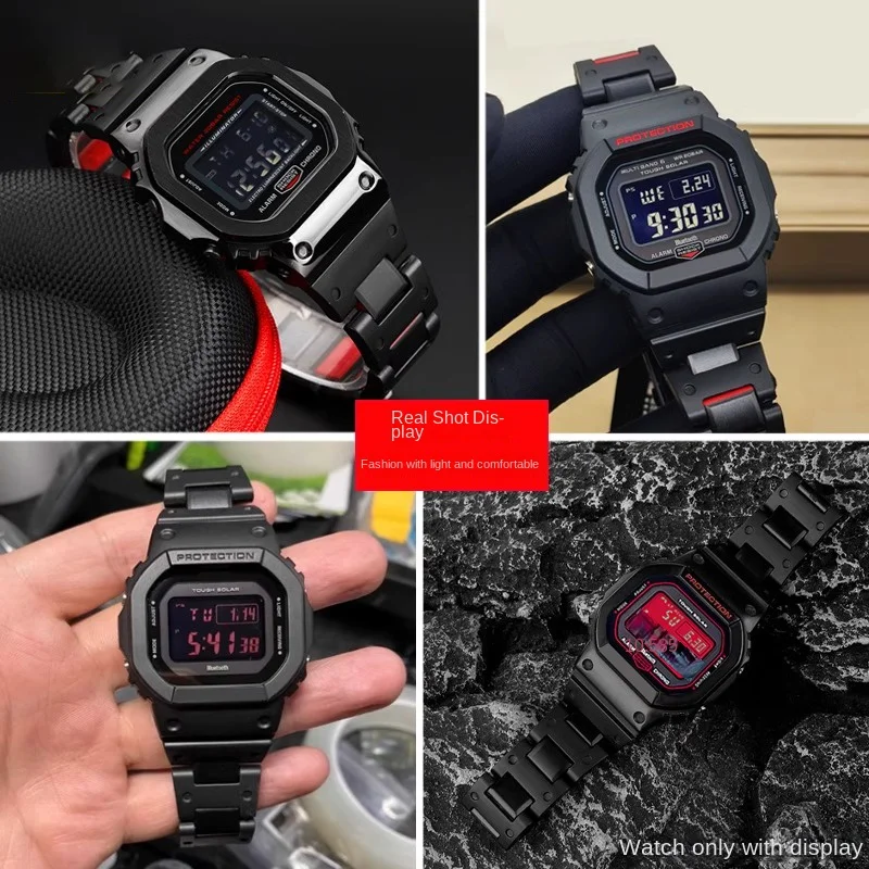حزام ساعة من الفولاذ البلاستيكي المركب خفيف الوزن لساعة كاسيو GW-B5600 DW5600MS DW6900 GA2100 سوار تعديل أسود وأحمر
