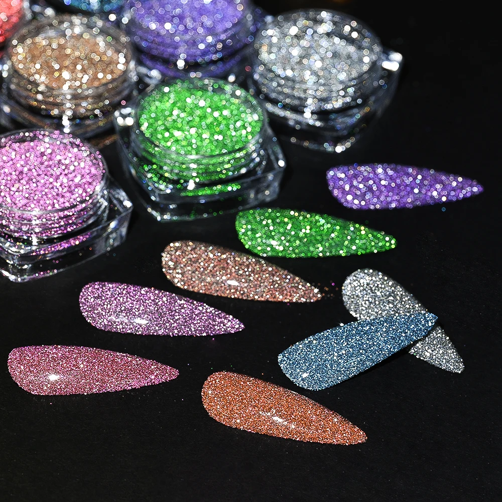 1 กล่อง Sparkly Shiny Nail Art Broken Glitter Powder - Bling ฝุ่น Holographic Flash Effect Chrome Pigment สําหรับประกายเล็บ