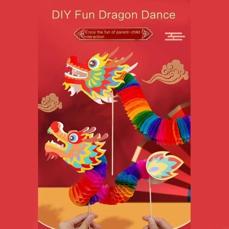 39BB DIY Chinees Nieuwjaar Dragon Drage Paper Dragon Puppet Kits Paper Dragon Toy Chines Nieuwjaar Supplies Gift Bag Fillers