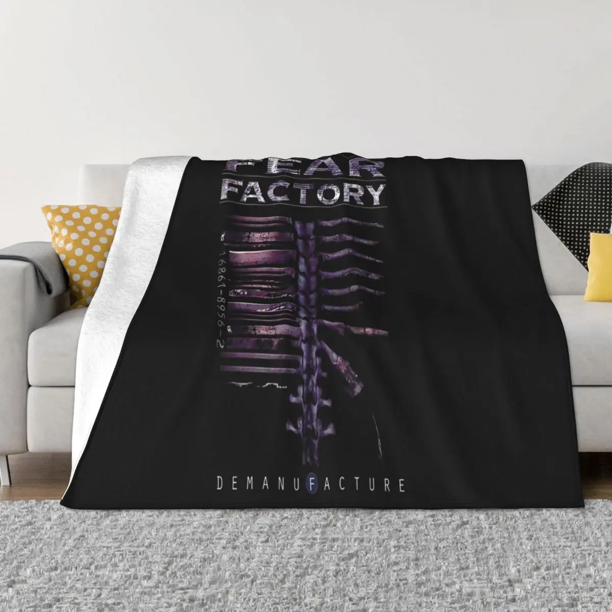 Official Fear Factory Demanufacture Black Mens Classic Rock Metal Tee Newest Throw Blanket