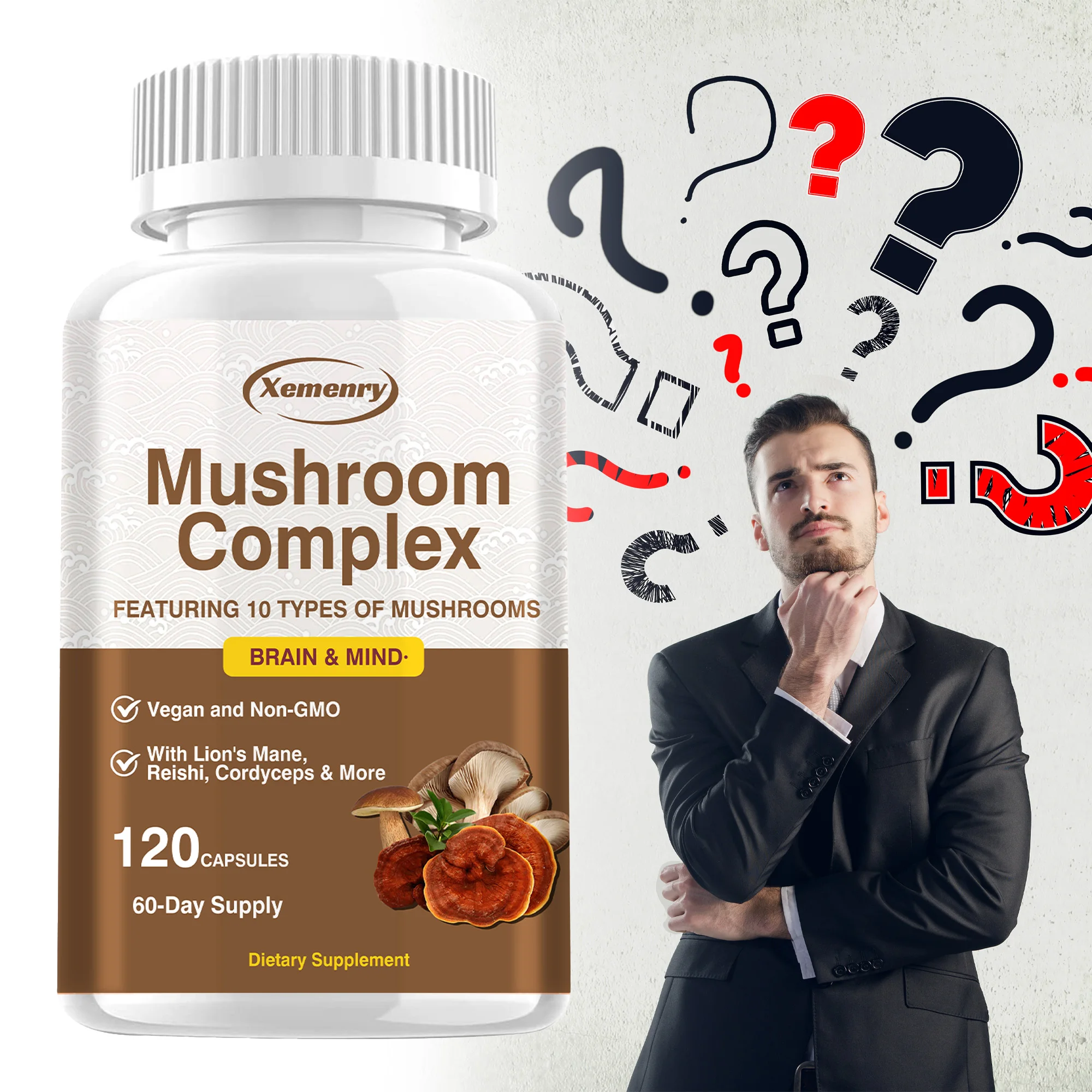 

Mushroom Complex - Reduce Stress, Immune & Nervous System Support, Promote Brain Health, Enhances Memory and Concentration