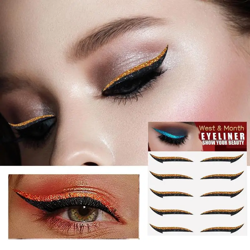 5 Pairs Self-adhesive Shimmer Eyeliner Sticker Nightclub Party Stage Eyelid Glitter Eye Shadow Makeup European American Cosmetic