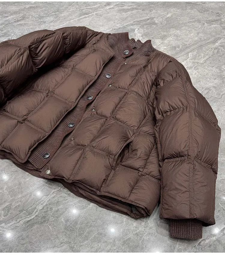 Luxury Knit patchwork down jacket for women 2026 Winter Thick warm turtleneck long sleeve puffer coat Korean style INKEO DJ668
