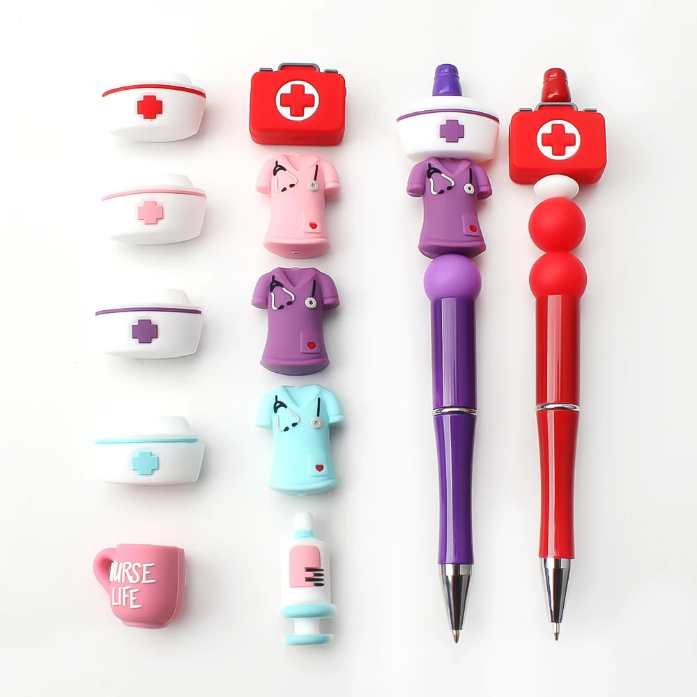 10/50PCS Nurse-Themed 3D Silicone Beads for Jewelry Making Bracelets Necklaces Pen Beads Keychains DIY Bead Kits