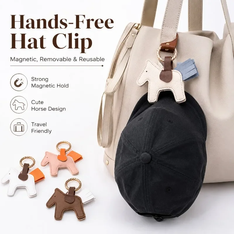 1PC Cute Leather Horse Keychain, Handmade Pony Bag Charm, Stylish Key Ring for Keys, Bags & Car Decor