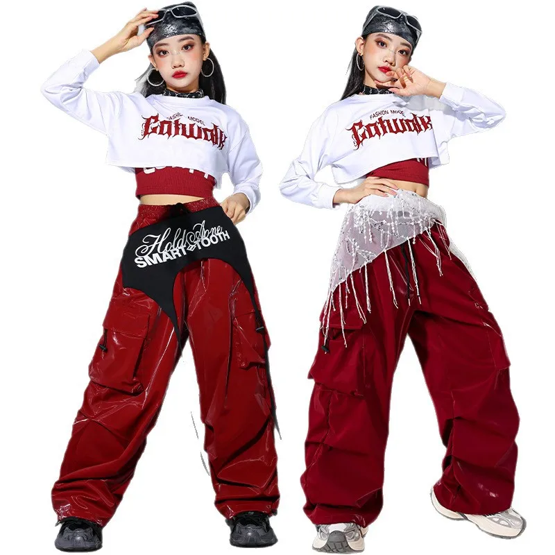 

Red Jazz Dance Outfit for Girls Child Performance Clothes Set Practice orm Trendy Top Cotton Material Children's Faion