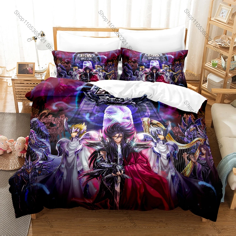 

Saint Seiya 3PCS Bedding Set Classic Anime Warrior Print Soft Microfiber Duvet Cover Pillowcase Home Decor