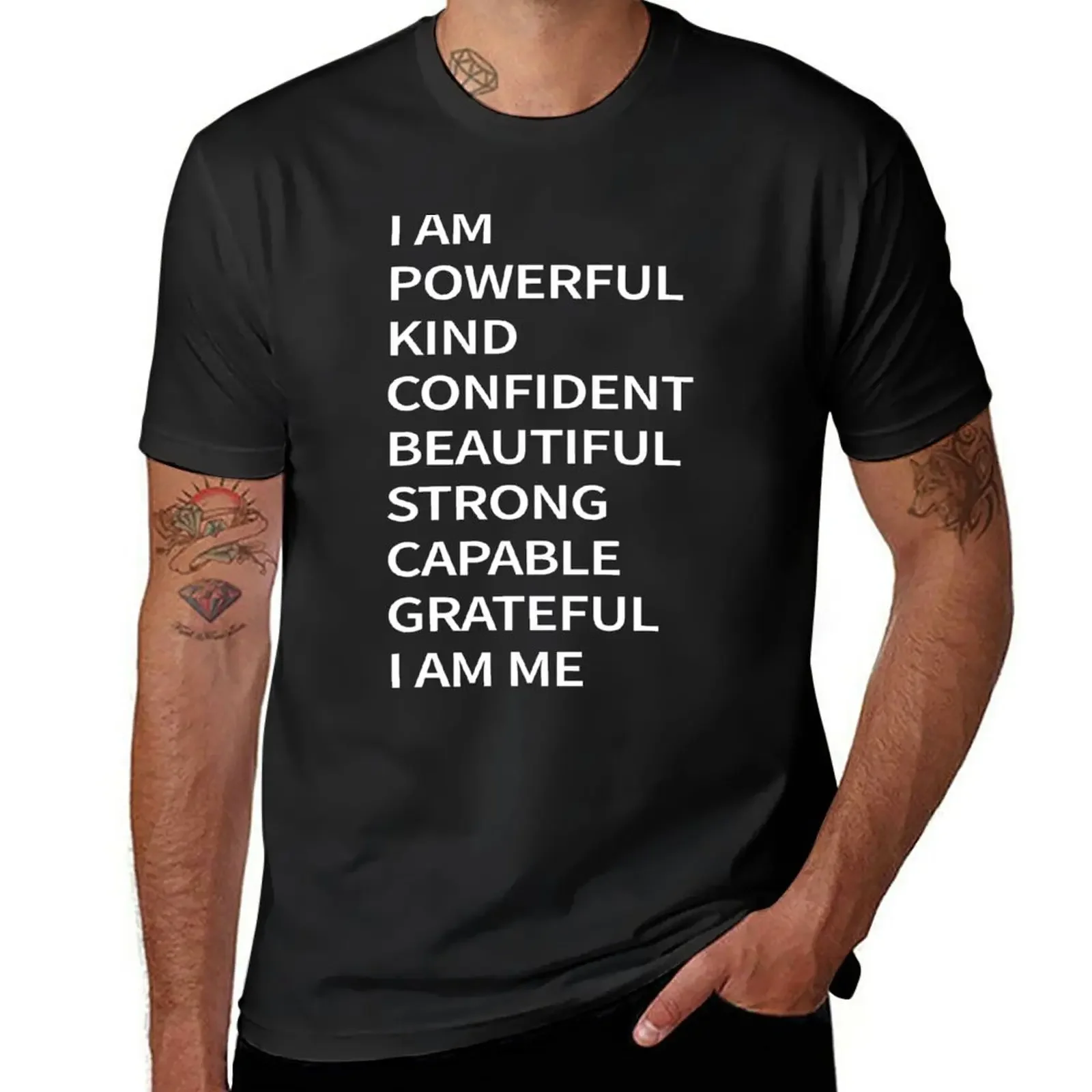 

I am Powerful Kind Confident Beautiful Strong Capable Grateful I am Me T-Shirt summer tops tees mens clothing