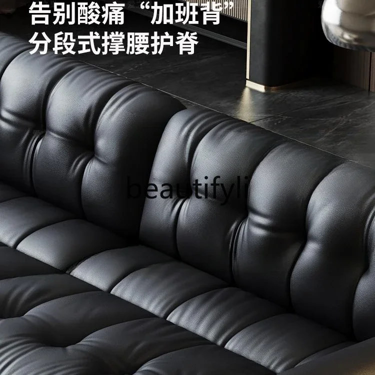 Zero wall electric leather sofa retractable retro style living room adjustable black