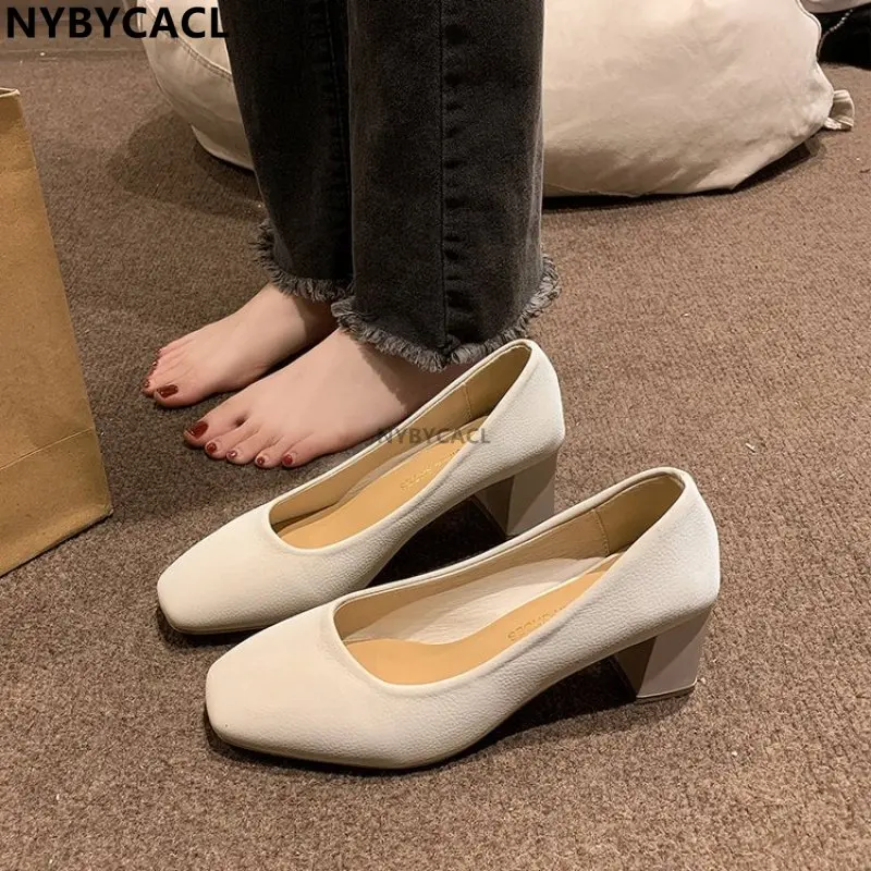 

High Heels Women 2022 New Korean Style Round Toe Shallow Mouth Thick Heel Fashion Shoes Sapatos De Mujer Spring Autumn Fashion