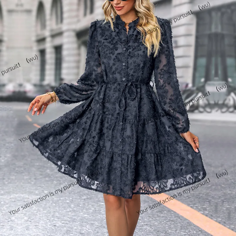 

Новинка 2023 года, женское черное платье, кардиган на пуговицах с высокой талией, тонкая элегантная кружевная офисная бордовая мини-юбка в стиле ретро для женщин