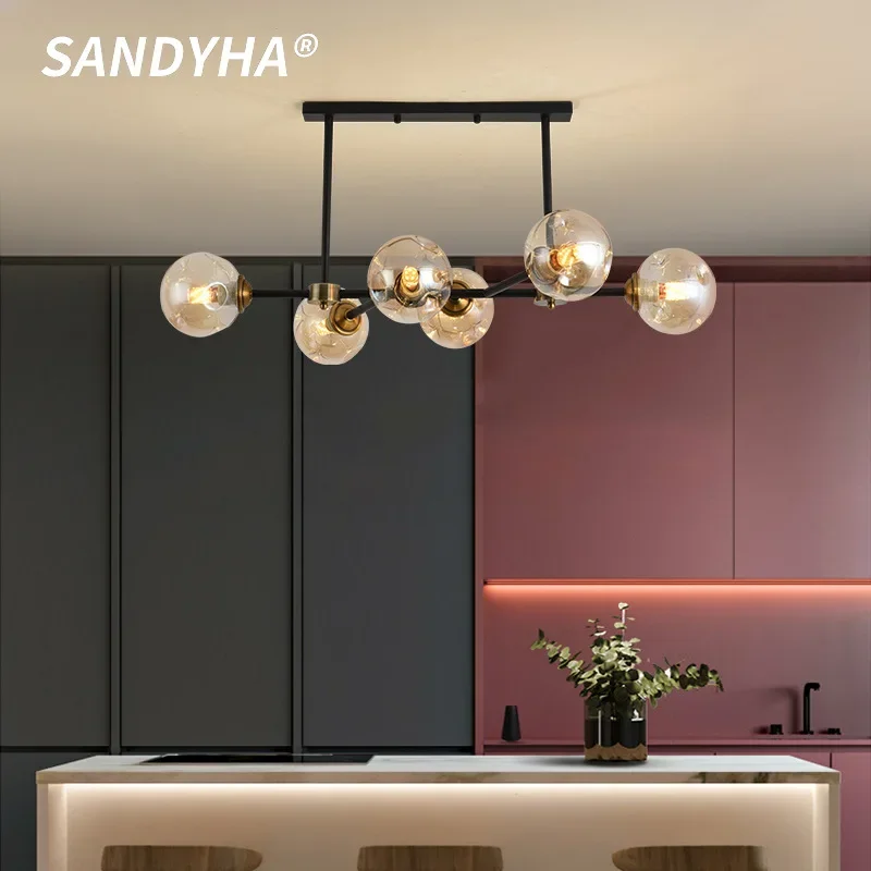 

SANDYHA Modern Restaurant Glass Chandelier Nordic Creative Magic Beans Simple For Parlor Study Hotel Hall Decor Pendant Lights