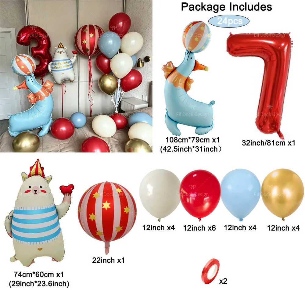 24 Stück Zirkus-Stehballons mit Seelöwen, Liebesherzen und Bären aus Aluminiumfolie für Geburtstags- und Jubiläumspartys, Heimdekoration – Detail 8