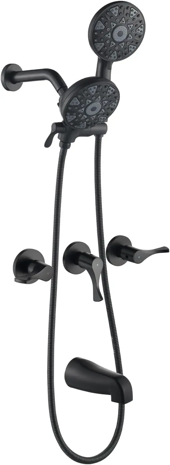 

Набор смесителей для душа с 3 ручками и изливом для ванны, матовая черная настенная душевая система