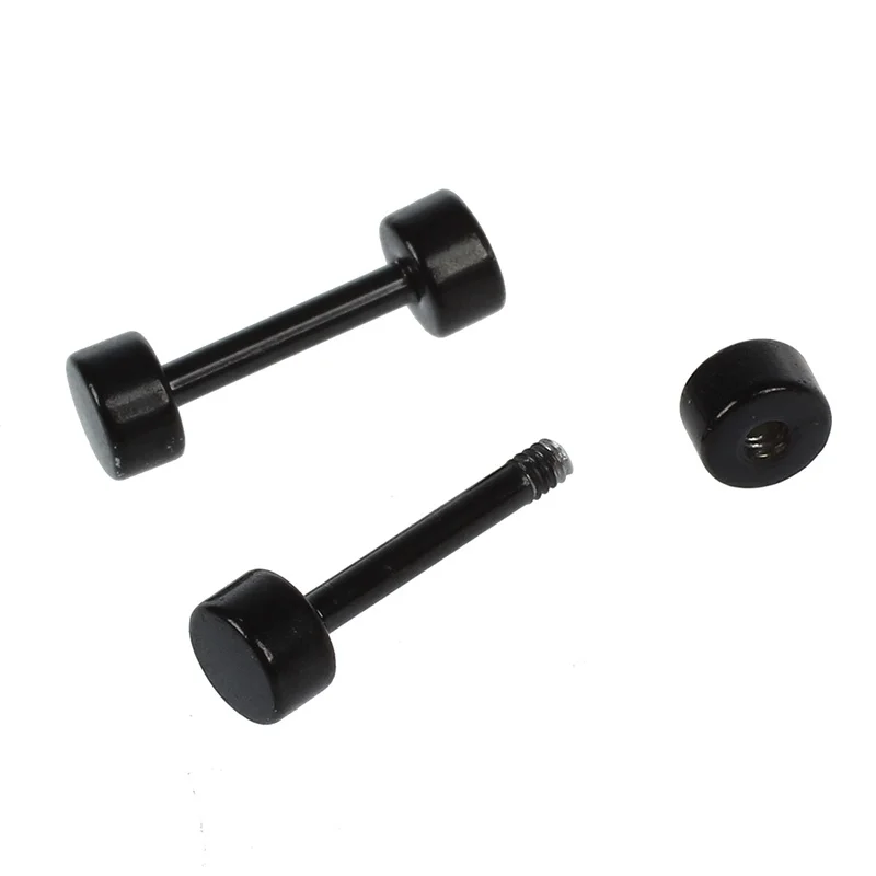 1 Pair of Men's Barbell Titanium steel Ear Studs Earrings 4mm Black