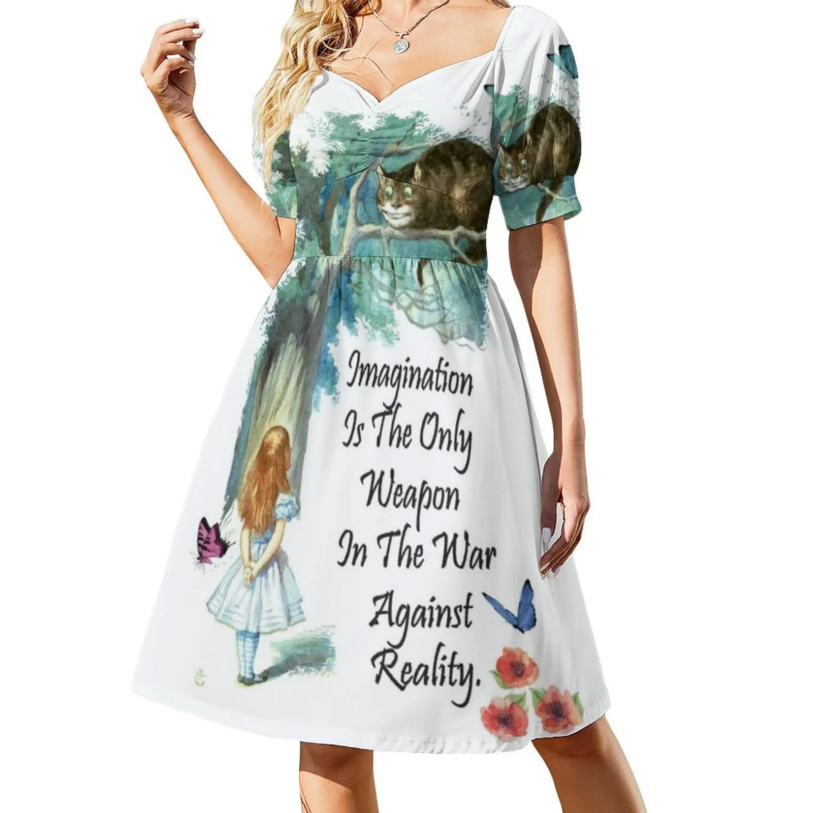 فستان أليس في اقتباس تخيل بوهو شيك أنيق أنيق لحفلات الزفاف على الشاطئ فستان أليس في حفلة الشاي لويس كارول كتاب امرأة