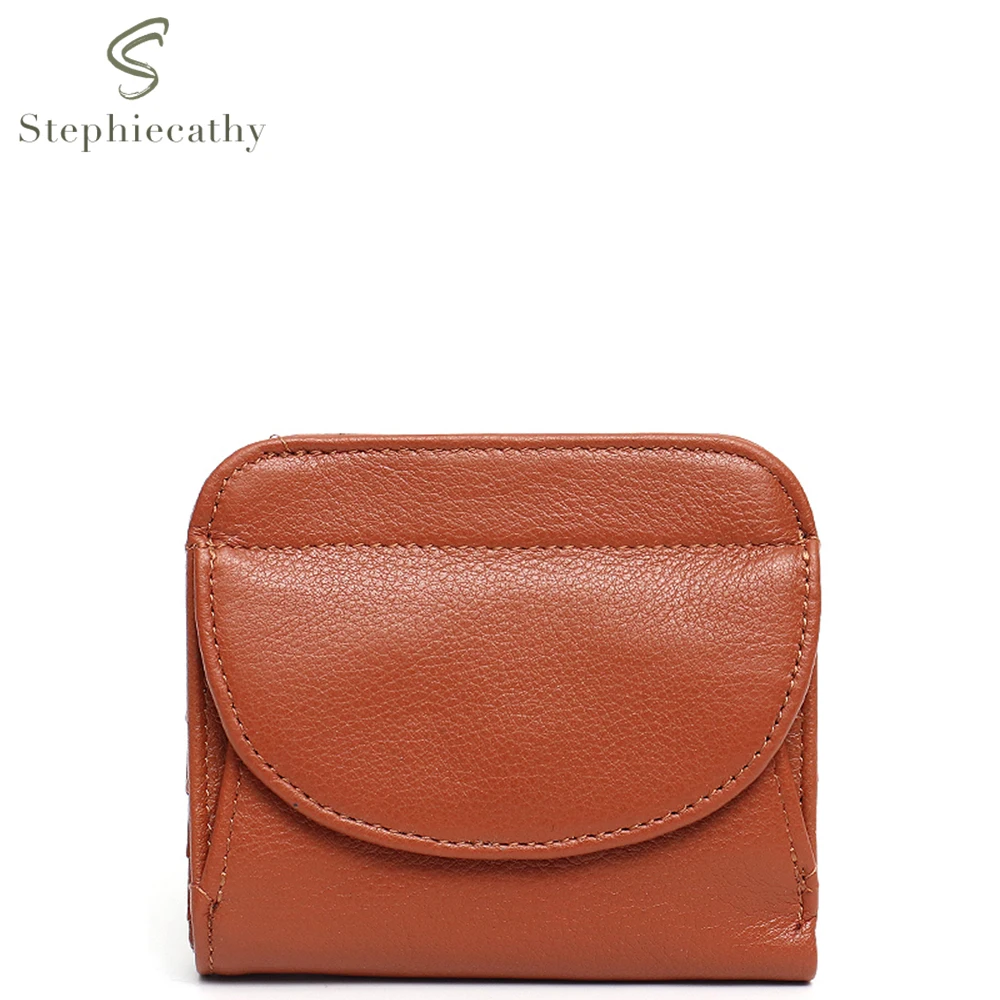 

SC Genuine Leather Short Wallet Bifold Card holders Women Functional Multi Pockets Coin Purse Female Cowhide Daily Small Pouch