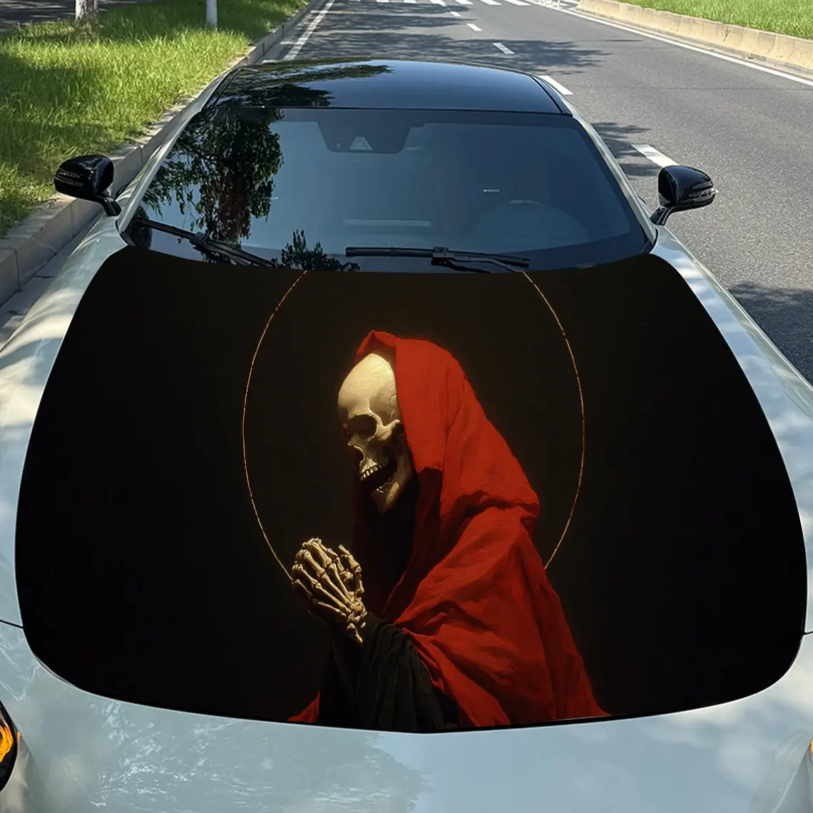 

Chilling Red Grim Reaper Auto Cover Sticker, Waterproof and Self-adhesive Auto Hood Decal, Auto Vinyl Wraps, Cool Car Exterior D
