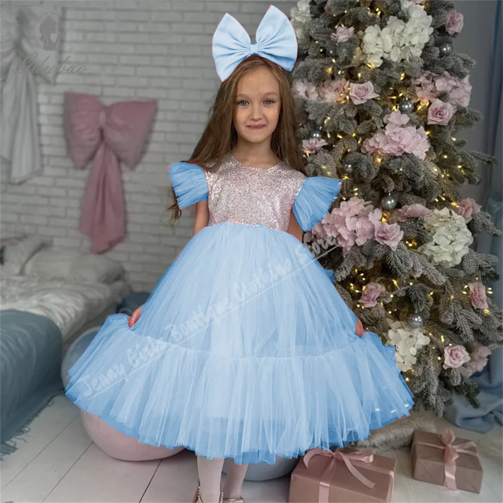2026 New Tulle Girls Dress Kids Birthday Gown Sparkling First Communion Dress Host Piano Performance Formal Party Celebration