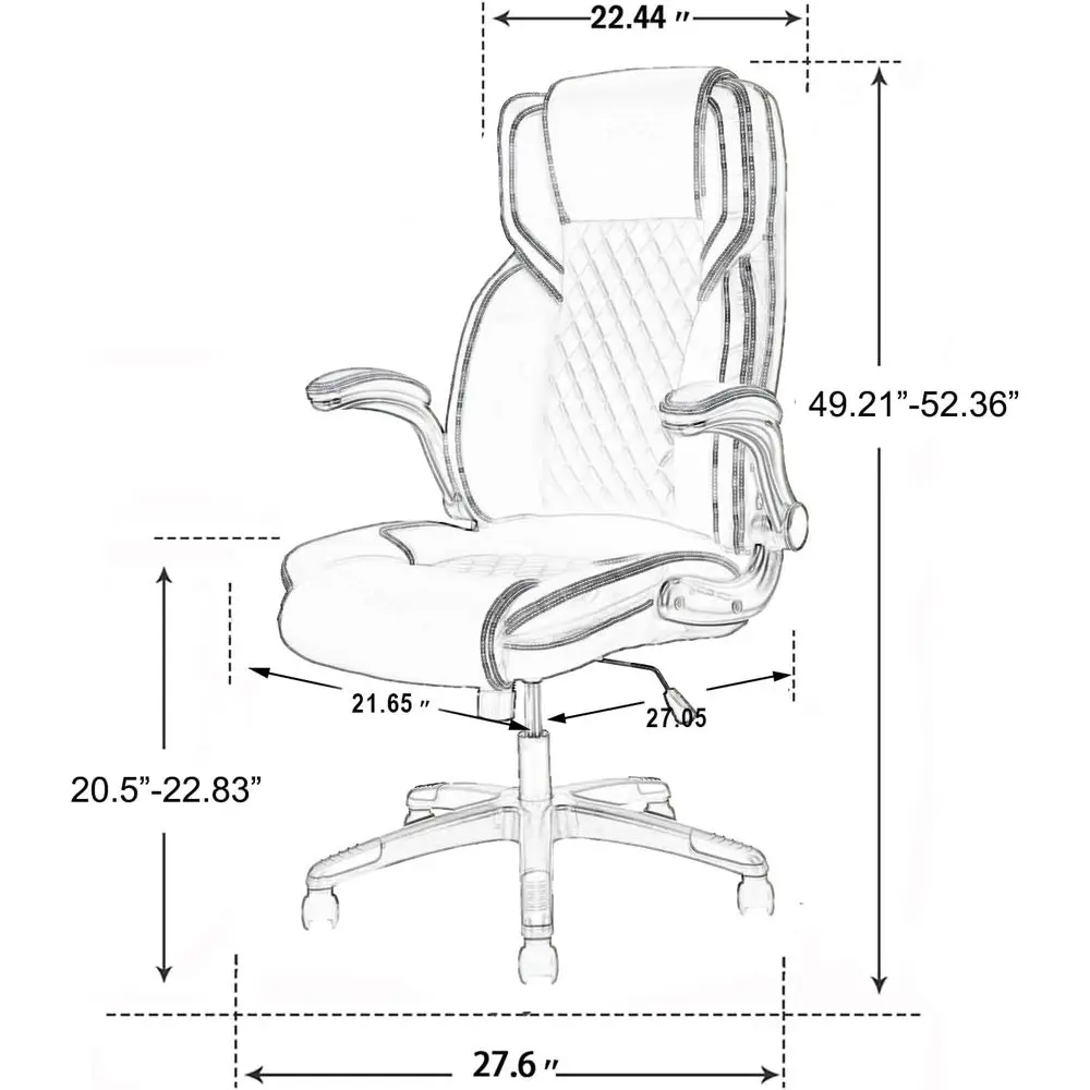 Leather Office Chair with Upholstered Arms, High Back Ergonomic Executive Office Chairs with Wheels, 90-120° Rocking Office Desk