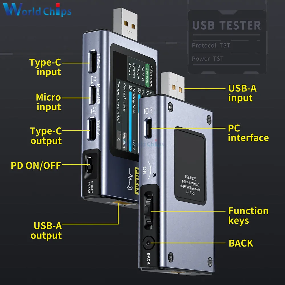 FNB48S FNB58 USB Tester Voltmeter Ammeter Type-C Fast Charge Protocol Detect Capacity Tester Power PD Trigger Measurement Tool