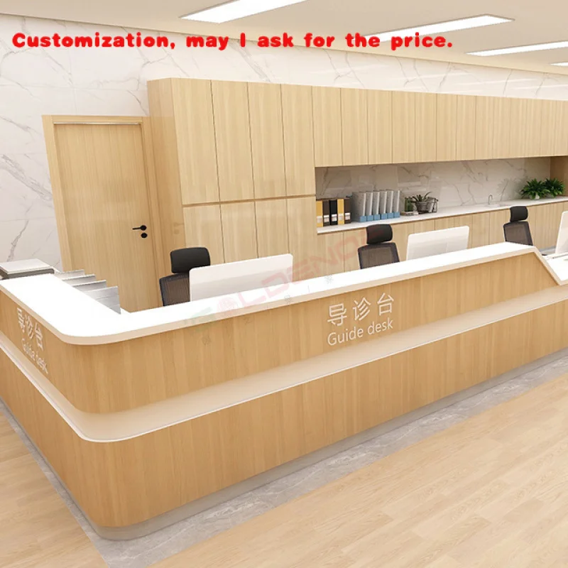 

На заказ. Современный деревянный банк, больница, отель, передняя изогнутая станция медсестры, круглые счетчики, дизайн, овальный тренажерный зал, вестибюль, офисная стойка регистрации