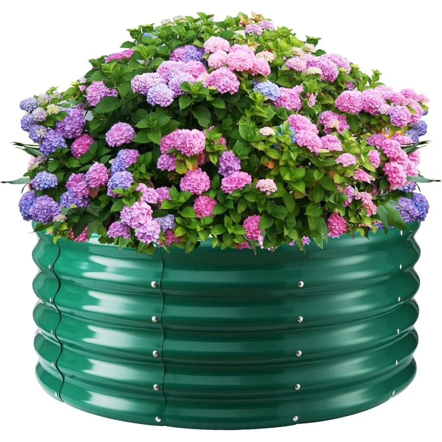 

17" Tall Round Outdoor Garden Raised Garden Bed Kits-0.8MM Thick Metal Raised Planter Bed/Ground Planter Box for Variety of Flo