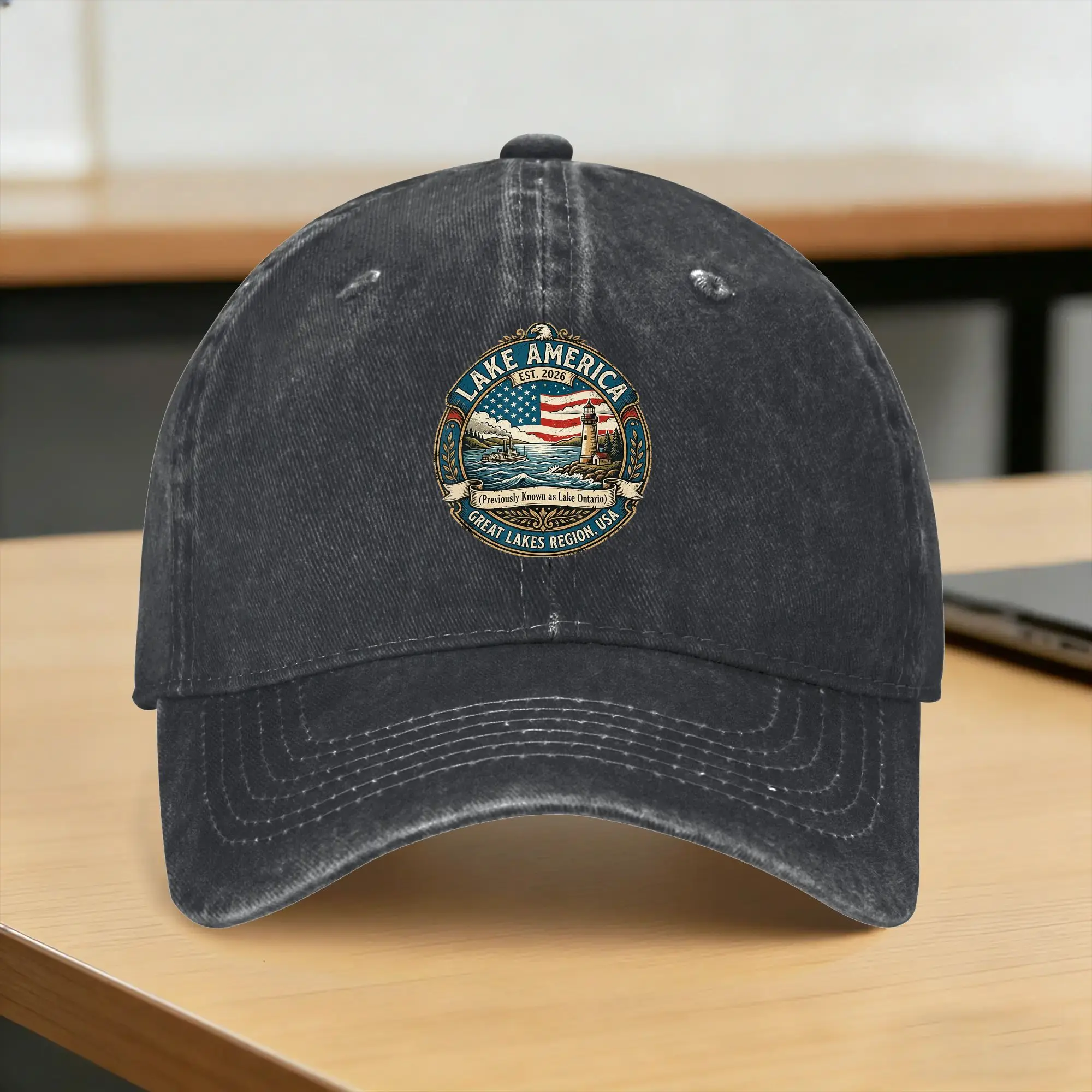 Lake America Previously Ontario Canada USA Funny Patriotic Washed Baseball Cap  Casual Sun Trucker Hat Unisex-Teens Snapback Cap