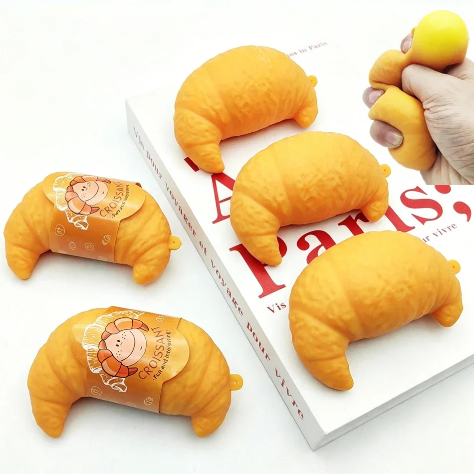 Hot Novelty Croissant Bread Stress Toys Lifelike Food Stress Relief Squishies Soft Flour Pinch Toys Funny Squeeze Gifts In Stock