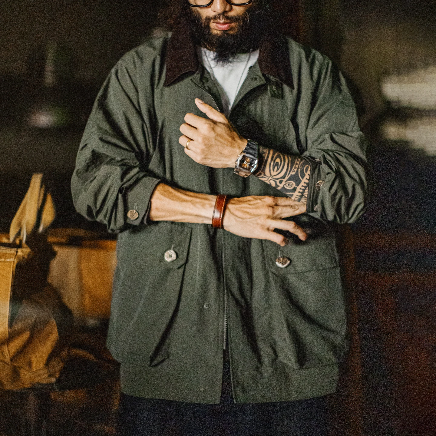 Maden Men's Vintage Workwear Field Jacket Water Resistant Safari Jacket Stand Collar Utility Coat Casual Outdoor Jacket Autumn