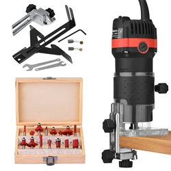 Compact Wood Router Tool Portable Hand Router Woodworking with 15pcs Router Bits DIY 800W 33000RPM Electric Trimmer Wood Router