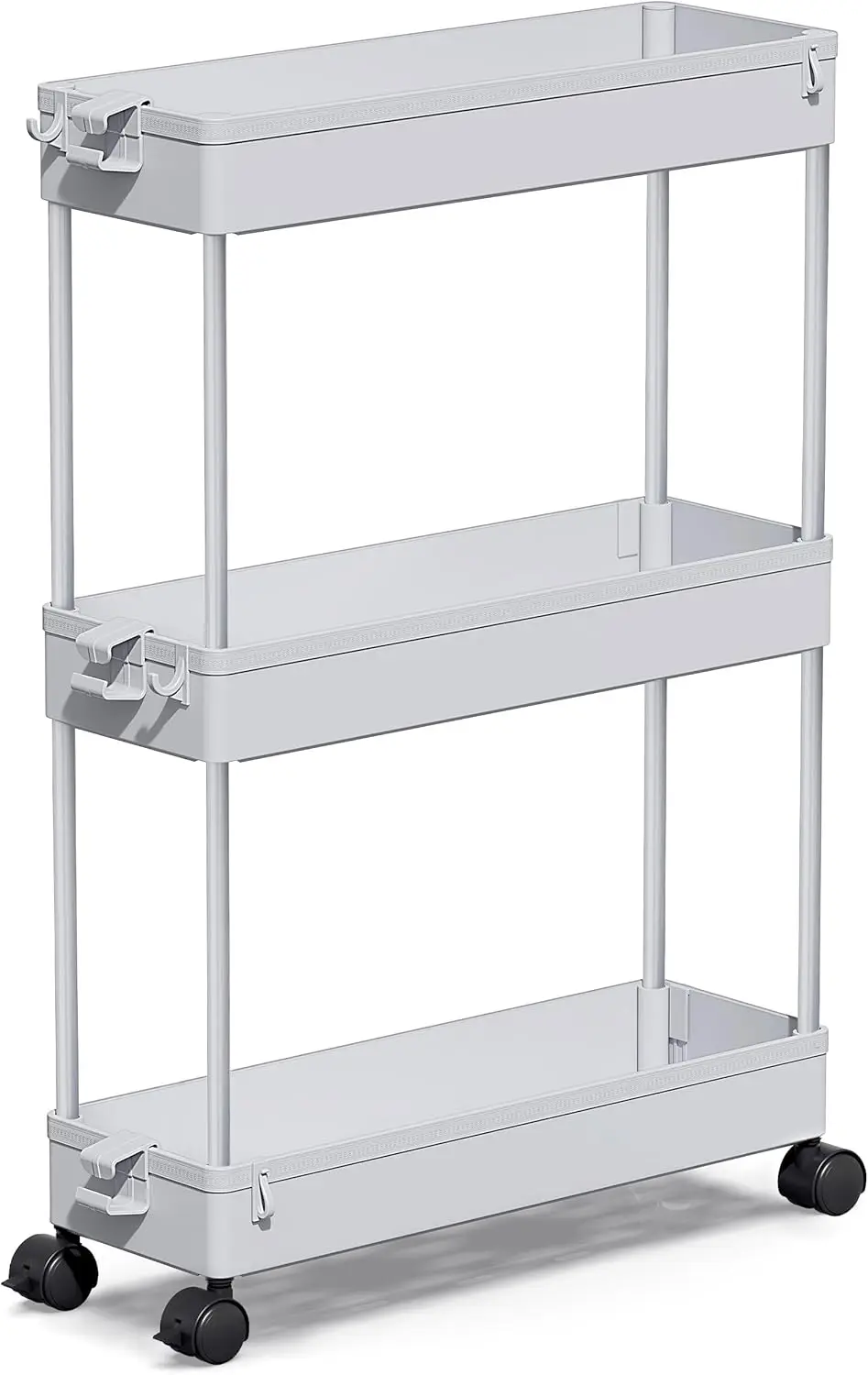 

3-уровневая тележка на колесиках, серые мобильные стеллажи для кухни, офиса, ванной комнаты, прачечной — органайзер с узким пространством