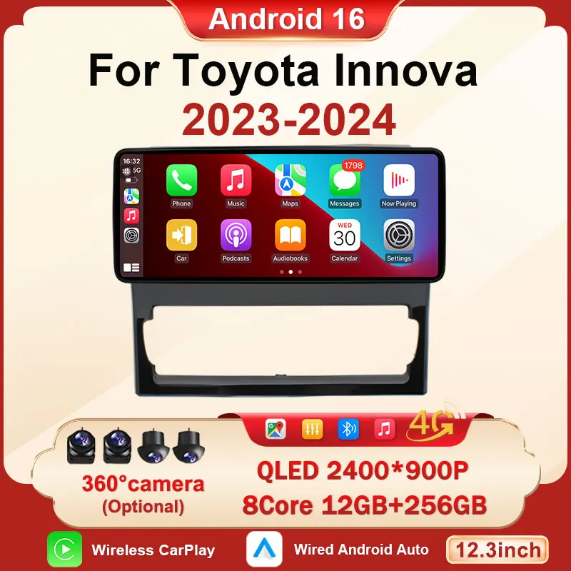 For Toyota INNOVA 2023 2024 RHD Touch Screen 12.3 inch Car Radio Lntelligent Navi Multimedia GPS Android Auto Carplay BT 4G WIFI