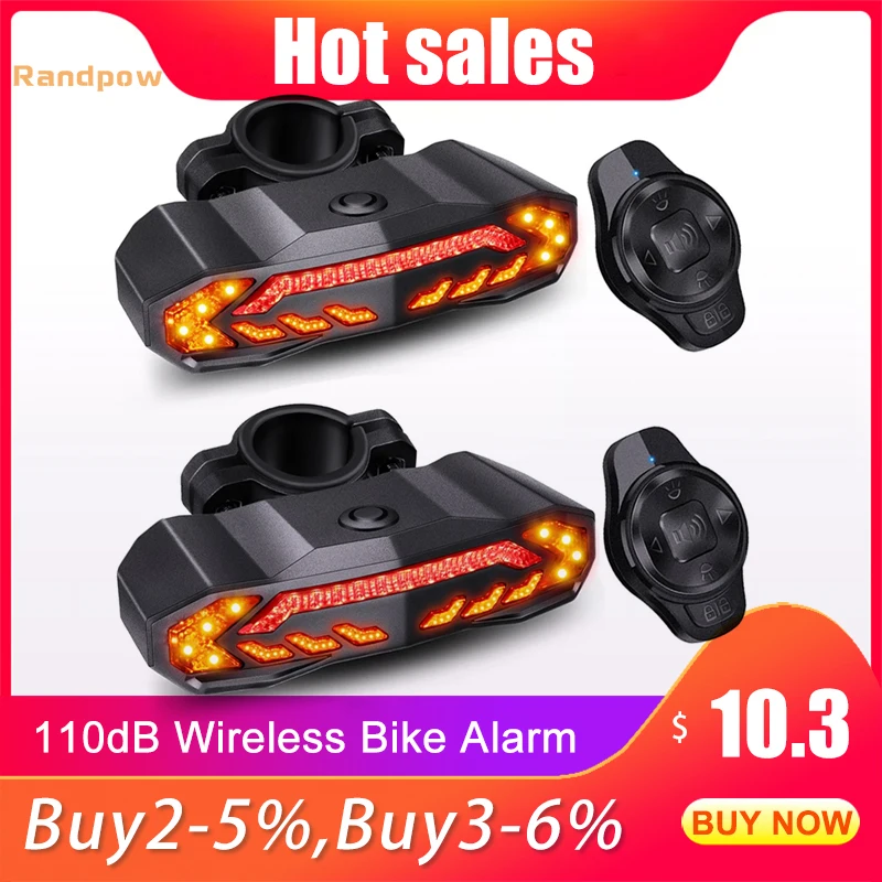 

Randpow Smart Bike Brake Taillight IP65 Waterproof With Turn Signal Rear Lamp Remote Control Anti-theft Alarm