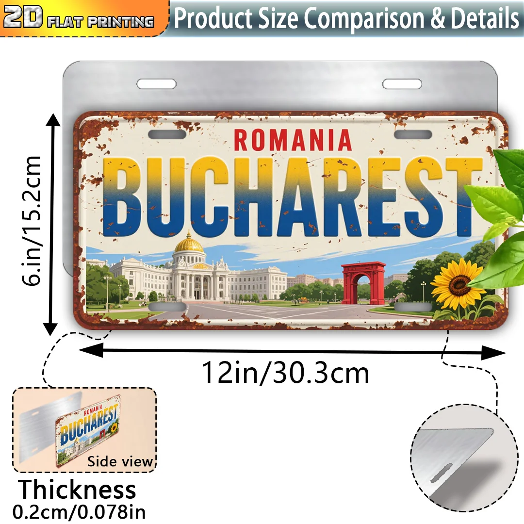 2D Flat, 1pc Vintage Welcome to Bucharest Sign - Retro Romanian Wall Decor Suitable for Travelers Gift, European City Plaque