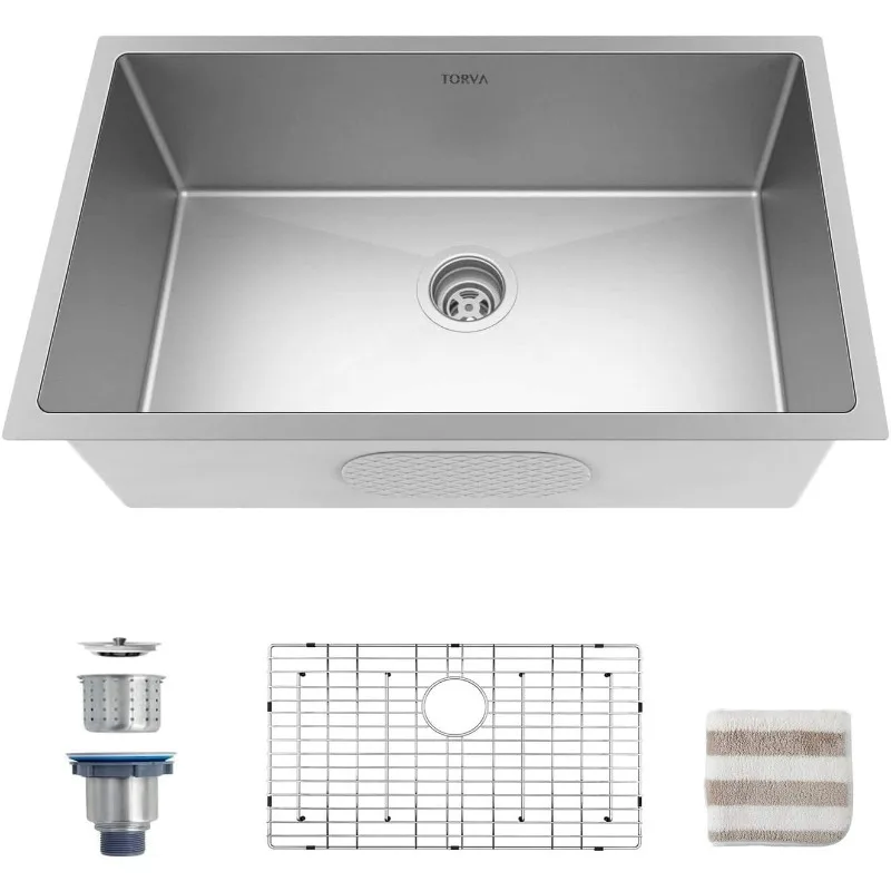 TORVA Fregadero de cocina bajo montaje de 32 pulgadas, fregadero de barra de acero inoxidable 304 premium - Fregadero de un solo cuenco con lavabo profundo de 10 pulgadas