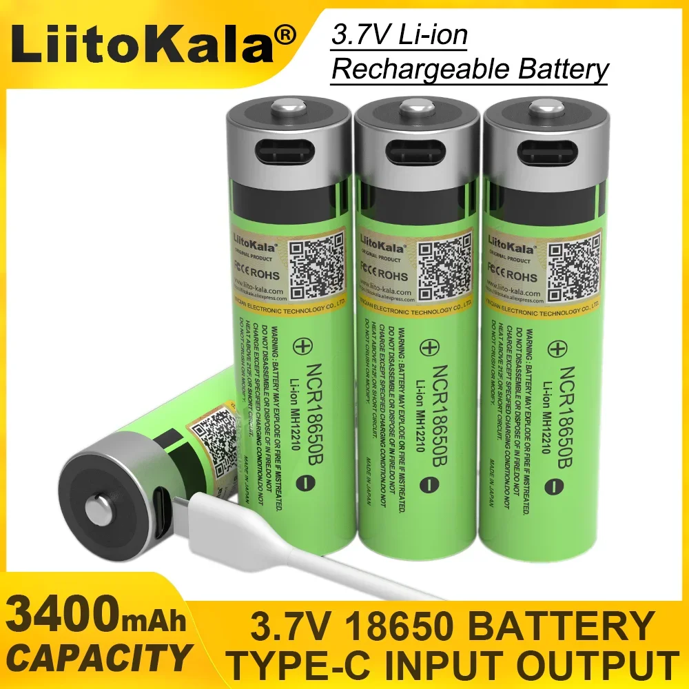 1-36PCS LiitoKala NCR18650B USB Charging 18650 Lithium ion 3400mAh Large Capacity 3.7V Lithium Battery Used for Remote Control