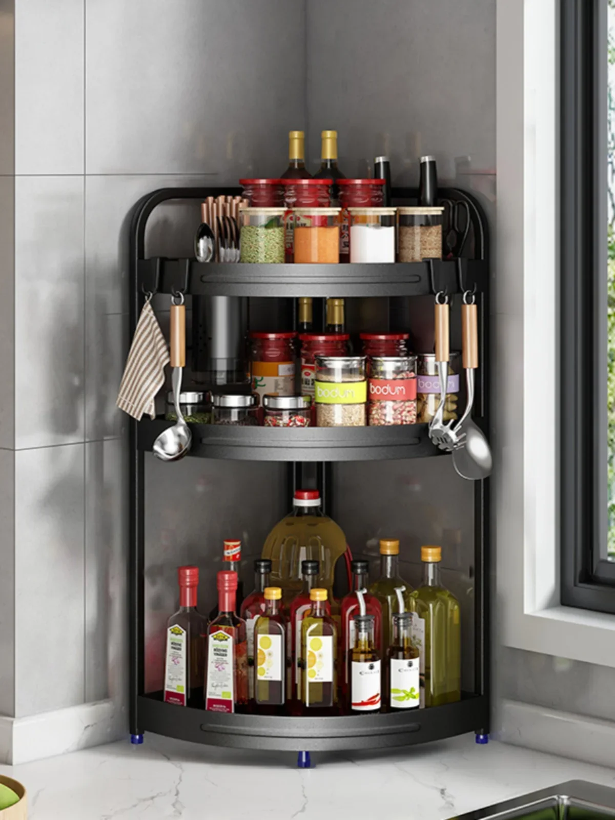 

Kitchen storage rack countertop corner triangular seasoning hanging rack wall corner hanging piece corner