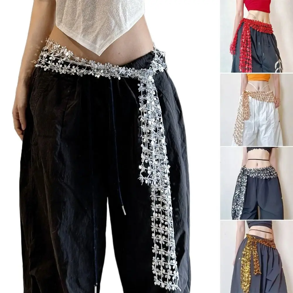 قابل للتعديل الخصر وشاح شرابة تصميم الهيب هوب نمط الخصر سلسلة لامعة الترتر تنورة ملفوفة