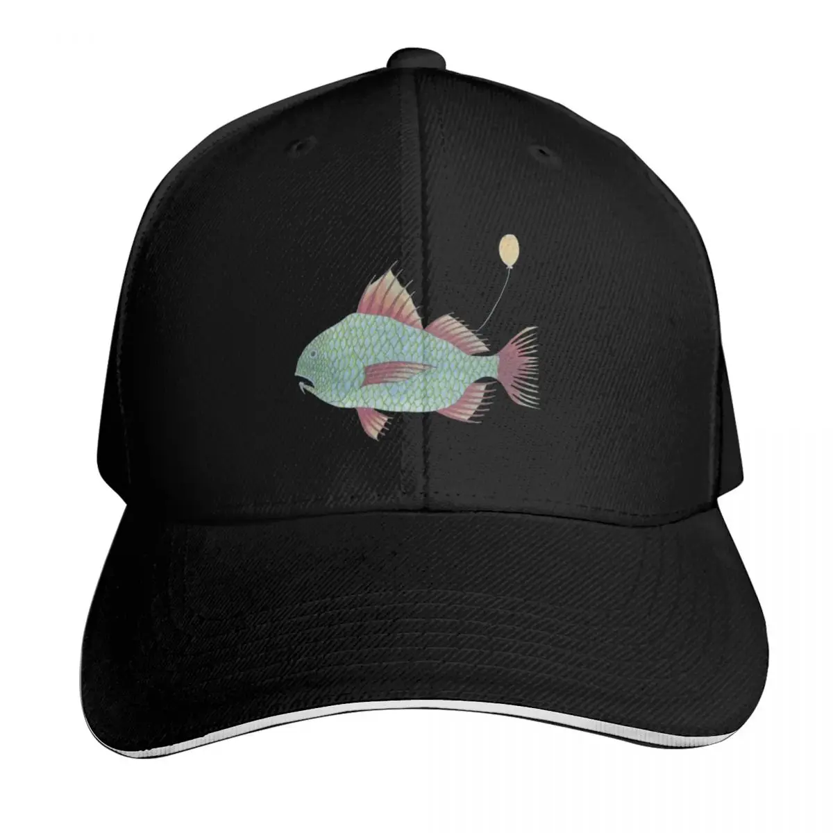 Orange-Finned Fish with Yellow Balloon Baseball Cap Summer Beach Travel Streetwear Hip Hop Trendy Vintage Retro Embroidered
