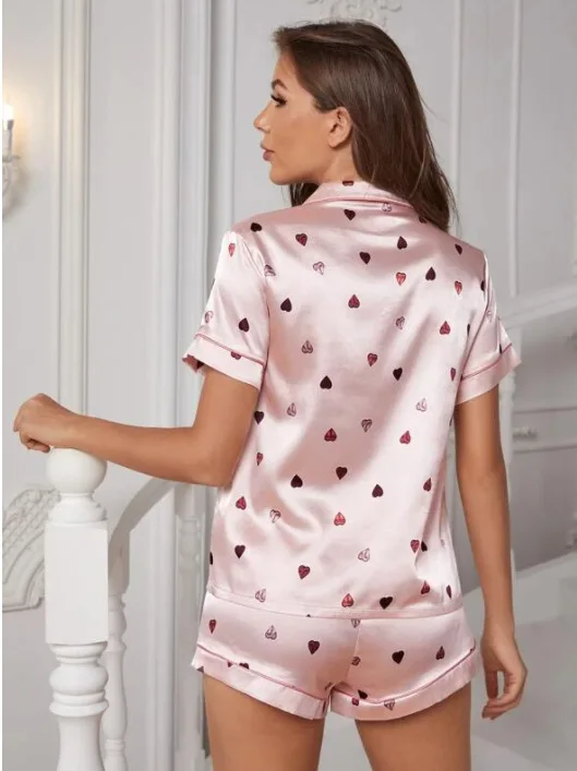 Short Sleeve Pajamas Suit Women Home Clothes Satin Nightwear Sexy Leopard 2Pcs Loungewear Lady Summer Home Suit Sleepwear