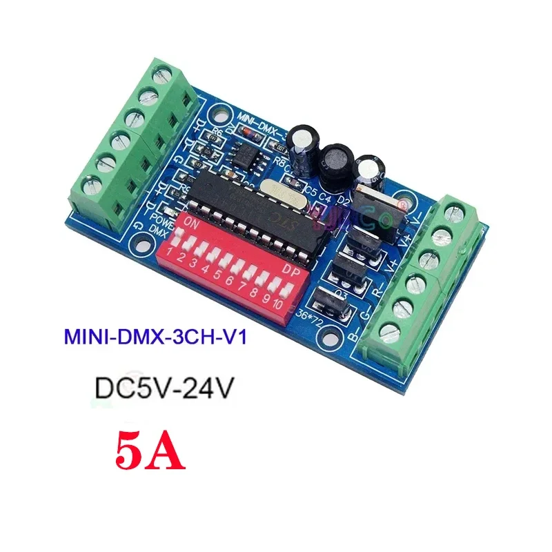 

MINI 3CH DMX LED Controller RGB DMX512 Decoder,3 Channel 1 Group DC5V-24V CMOS drain-open output