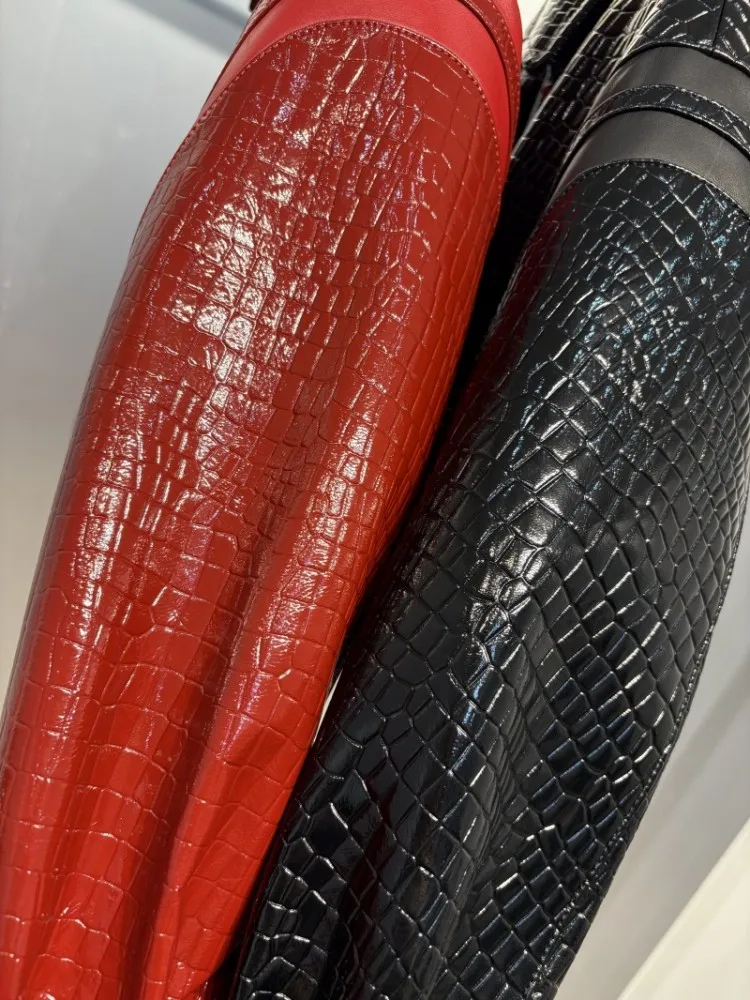 السيدات أنيقة التمساح الحبوب سترة جلدية حقيقية ترتيب الأسرة طوق الخريف الشتاء معطف قصير جلد الغنم الحقيقي المرأة عادية فضفاض #4