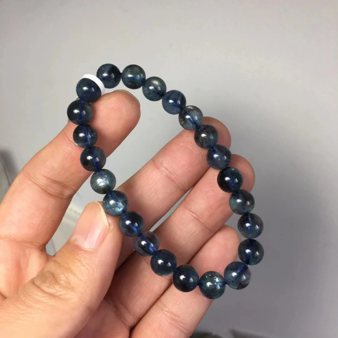 

Natural Dark Blue Aquamarine Clear Round Beads Bracelet 8mm For Women Men Brazil Stretch Blue Aquamarine Jewelry AAAAA