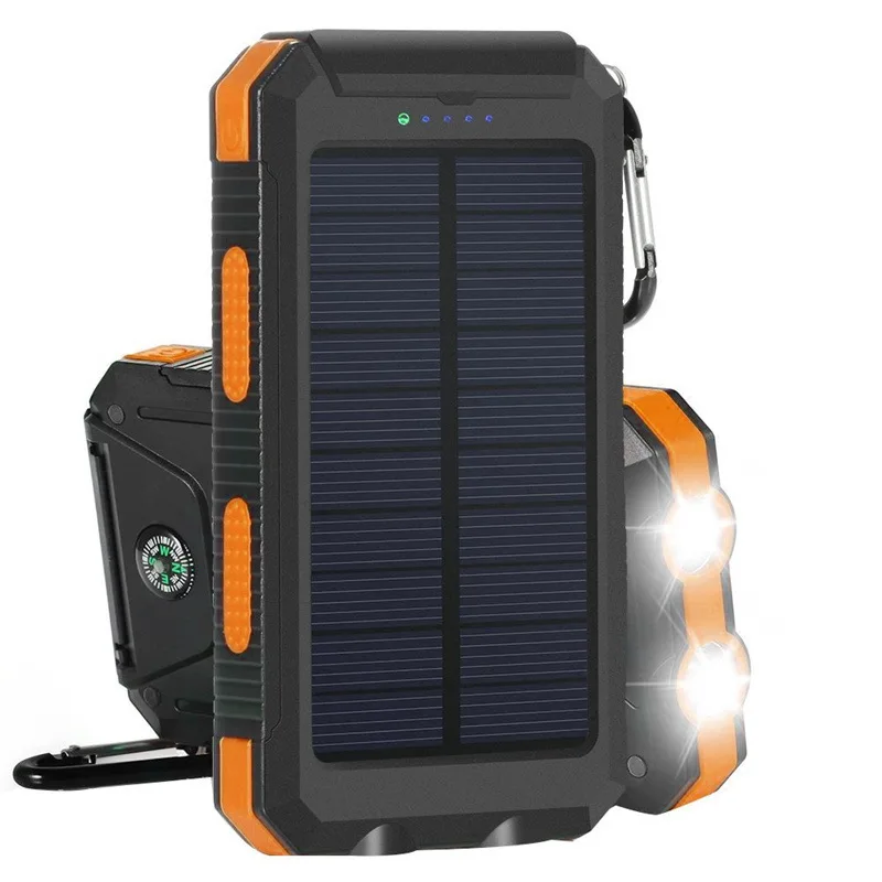 8000mAh Solar Power Bank Large Capacity Mobile Power Fast Charging Power Bank Waterproof With Compass Torch 10W For iOS Android